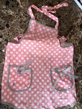 Kids Pink Polka Dot Apron with Gray Trim
